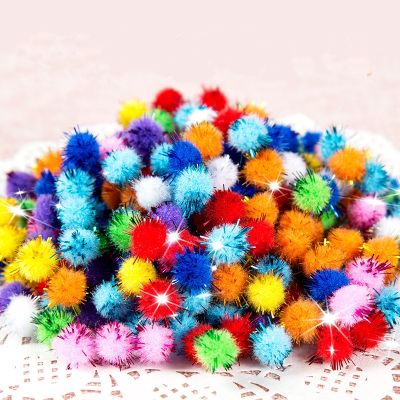 【CC】∋✹  10/15/20/25/30mm Glitter Pompom Fluffy Fur Decoration Kids Dolls Accessories 100pcs