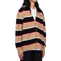 [Original Picture Real Shot] BBR Striped burberryˉEmbroidered Letters V-neck Knitted Sweater Cardigan Coat All-Match Men and Women Same Style Top