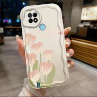 เคสสำหรับ REALME C21ดอกทิวลิปลายคลื่นไอศครีมเคสเคสโทรศัพท์นิ่มสาวน่ารัก