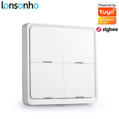 Lonsonho Zigbee สติกเกอร์สวิตช์อัจฉริยะ4แก๊ง Tuya สวิตช์ควบคุมไร้สายระยะไกลสวิตช์ทำงาน Tuya Zigbee บ้านอัตโนมัติ