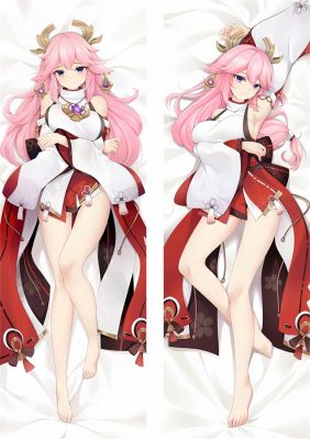 (ปลอกหมอนเท่านั้น) อนิเมะ Genshin Impact Inazuma Yae Miko Dakimakura ปลอกหมอน Otaku Waifu Peachskin ปลอกหมอนเต็มรูปแบบของขวัญคอสเพลย์