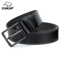 CUKUP Quality Real Cow Cowhide Leather Blue Belts Black Pin Buckle Metal Belt Fashion Retro Styles Accessories For Men NCK703