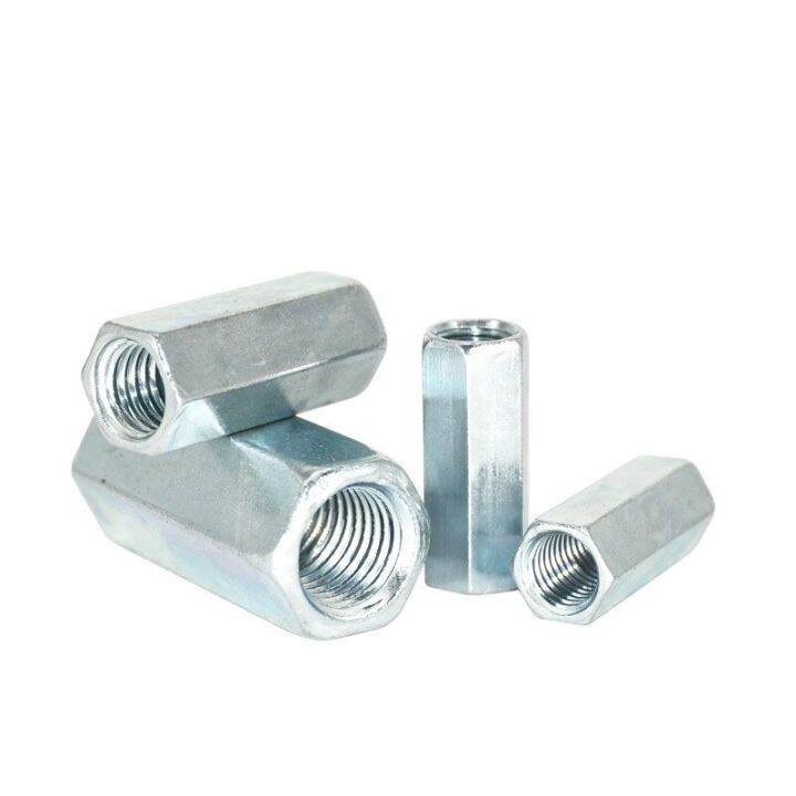 20pcs-m6-m8-hex-long-nut-coupling-connection-nuts-thread-rod-carbon-steel-galvanized-long-hexagonal-nut-stub-l-16mm-20mm-25mm-nails-screws-fasteners