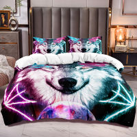 Boys Girls Bedding Duvet Cover with Galaxy Wolf Print Kids Comforter Cover with Universe Wolf Pattern White Reverse