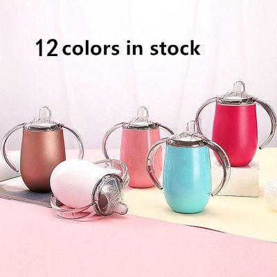 Sippy Cup 10oz Baby Bottle Stainless Steel Tumbler with Handle Vacuum Insulated Leak Proof Travel Cup 12 Colors Kid Water Bottle