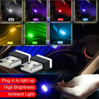 2ชิ้นมินิ USB รถยนต์แสง LED การสร้างแสงโดยรอบนีออนภายในโคมไฟเครื่องประดับรถอารมณ์บรรยากาศโดยรอบไร้สายสีฟ้า7สี