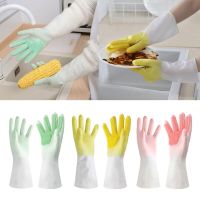 1Pair Dishwashing Cleaning Gloves Silicone Rubber Household Scrubber Kitchen Clean Tools Brush Gloves Dropshipping Safety Gloves