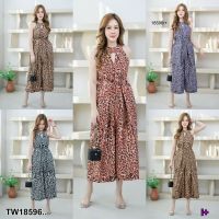 TT18596 jumpsuit #สาวอวบ จั้มสูททรงปล่อย แขนเว้า ลายเสือ .jumpsuit #chubby girl, jumpsuit, release shape, concave sleeves, tiger pattern ..