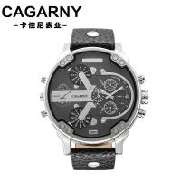 ⌚Cagarny นาฬิกาข้อมือนาฬิกาข้อมือควอทซ์ปฏิทินสำหรับผู้ชาย,นาฬิกาแบบเข็มขัดหนังหน้าปัดขนาดใหญ่สองนาฬิกาอเนกประสงค์นาฬิกาสำหรับผู้ชายสำหรับนักธุรกิ