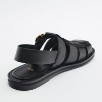 THE ZA/RAˉ Summer New Womens Shoes Black Leather Weave Fashion Roman Flat Sandals MulesTH