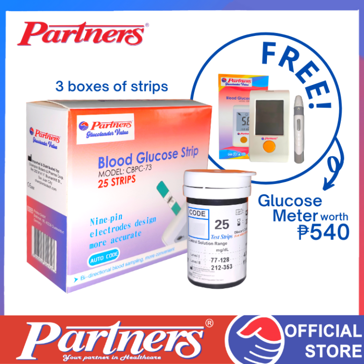 Partners GlucoLeader Value Blood Glucose Test Strip 75 pcs with Free
