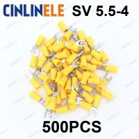 500PCS Crimp Terminal SV5.5-4 AWG12-10 2.63-6.64mm 2 Crimp Fork Spade terminals Fork Terminal Brass SV5-4