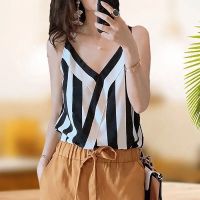 COD SDFGERTYTRRT Blouse women shirt V neck Striped Ruffle Oversized Sleeveless Sling Tops