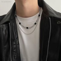 ♣☊ Hip hop Double Layer Cuban Chain Black Crystal Necklace Man Women Stainless Steel Jewelry Simple Men 39;s Chain Accessories