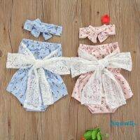 COD DSFERTEREERRE AQQ-2Pcs Fashionable Baby Girls Outfit Sweet Style Summer Floral Printing Bow Decoration Strapless Sleeveless Romper Headwear