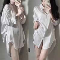 Sexy Pure Desire Pajamas Mid-Length Womens Summer Boyfriend Style Loose Shirt Large Size Thin Imitation Ice Silk Nightgown Home Clothing