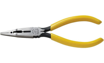 Klein Tools VDV026-049 Crimping Long Nose Pliers With Curved Handles, Grooved Jaws and Induction Hardened Steel