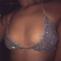 【jw】❄  FestivalQueen Sequined Diamonds Boob Metal Rhinestone Bras Gold