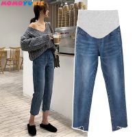 910 Length Stretch Washed Denim Maternity Jeans Summer Fashion Pencil Trousers Clothes for Pregnant Women Pregnancy Pants