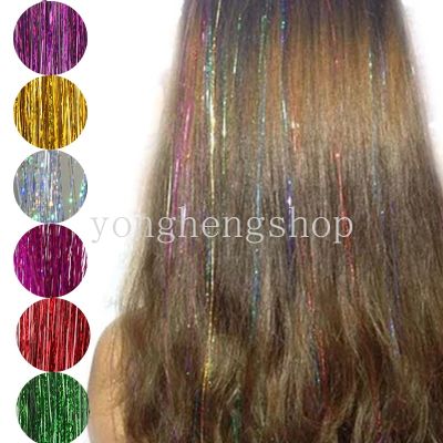 100cm Glitter Sparkle Shiny Dazzles Hair Tinsel Rainbow Holographic Twinkle Hair Extensions Highlights Hippie Braiding Headdress