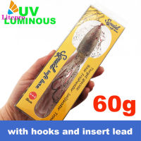 60G ปลาหมึกเรืองแสงเหยื่อตกปลารูปลักษณ์ที่สดใสปลอมเหยื่อแบบนิ่ม Uv Squid Jig เหมาะสำหรับสำหรับการตกปลาทะเล