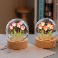PDG Cute Girlfriend Valentines Day Gift Bedroom Tulip Night Light Room Decor Floral Lamp DIY Material