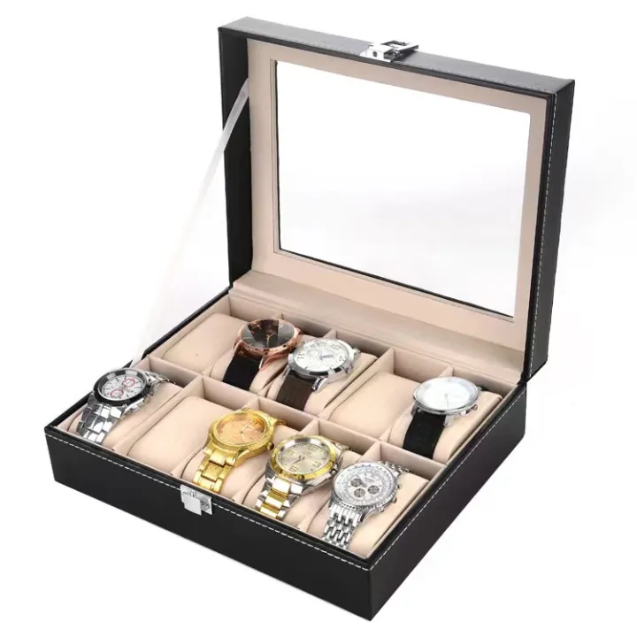 ♤Watch Box 10 Slots Wrist Watches Storage Box Display Storage Organizer