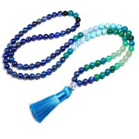 ZZOOI 8MM Beads Yoga Meditation 108 Natural Gemstone Lazurite Prayer Buddha Beads Mala Wrap Bracelet Necklace with Tassel