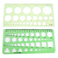 Green Plastic Students Rectangle Shape Drawing Circle Template Ruler &amp; Circles Squares Hexagons Geometric Template Ruler 0-20Cm Rulers  Stencils