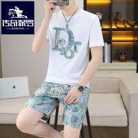 【hot seller】 authentic mens summer suit pure T-shirt short-sleeved set of high-end