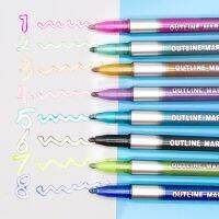 8/12 color/shiny double-line outline special effect pen color marker set of multi-color hand-painted fluorescent double-color ma Highlighters Markers