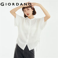 GIORDANO Women Shirts Drawstring Ribbon Lightweight Summer Shirts Short Sleeve Mockneck Relaxed Fashion Casual Tshirts 18343904 105