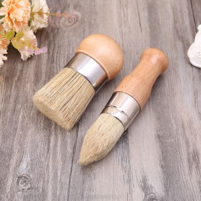 2PcsSet Round and Pointed Chalk Paint Wax Brush Ergonomic Wood Handle Natural Bristle Brushes Furniture Paint A14 21 Dropship