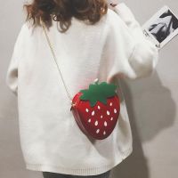 --238812Womens bag✼ Blue cool female package 2023 new tide han edition cartoon young girl strawberry chain worn single shoulder bag