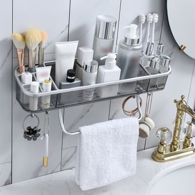 Wall-mounted Non-perforated Bathroom Shelf Storage Rack For Bathroom Household Toilet Shampoo And Towel Rack Bathroom Counter Storage