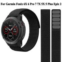 สายนาฬิกาสายผ้าไนลอนมีห่วงตะขอขนาด26มม. 22มม. สำหรับ Garmin Fenix 6X 6 Pro 5X 5 7X 7 Epix 2 Forerunner 965 955 945 935นาฬิกาข้อมือ