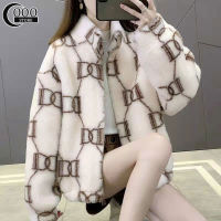 Oooo เสื้อหนาวสำหรับสตรีแกะ Shearling Coat Outerwear หลวม Hooded Lamb Wool Coat ผู้หญิง Coat