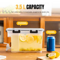 3.5L Drink Dispenser With Tap Clear Rectangular Jar Beverage Drink Fruit Teapot Tank Refrigerator Juice Kettle Cold Water Jug