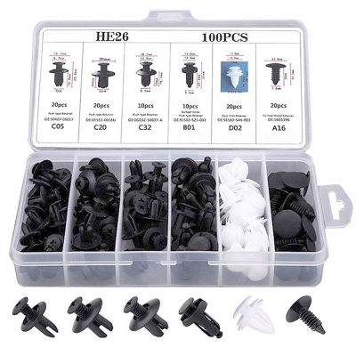 100pcs Car Fastener Clip 6 Size Mixed Car Body Push Retainer Pin Rivet Bumper Door Trim Panel Retainer Auto Fastener Kit