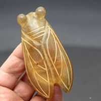 H545จีนโบราณ Hongshan วัฒนธรรม Old คริสตัล Cicada Amulet จี้3.4"