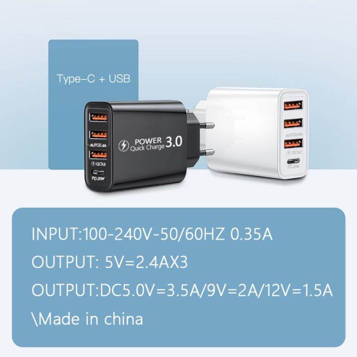 ที่ชาร์จ-usb-type-c-60w-ชาร์จเร็ว3-0โทรศัพท์มือถือ4พอร์ตอะแดปเตอร์ชาร์จในรถยนต์-pd-เร็วติดผนังสำหรับ13-12-pro-max