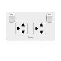 PHILIPS เต้ารับไฟฟ้าคู่ 2 สาย+ สายดิน ฟิลลิปส์ พร้อมสวิตซ์ควบคุม Philips Leaf Style DUP2P E socket with switch