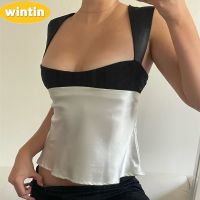 Wintin Summer New Fashion Sexy Backless Contrast Color Slim Fit Slimming and Short Sleeveless Camisole for Women