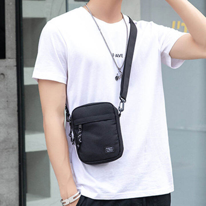 กระเป๋าถือเดินทางแบบกระเป๋าสะพายขนาดเล็กลำลองสำหรับผู้ชาย-กระเป๋าถือขนาดเล็กน้ำหนักเบามีซิปสีทึบสำหรับกระเป๋าคาดเอวกีฬาสำหรับเด็กผู้ชาย