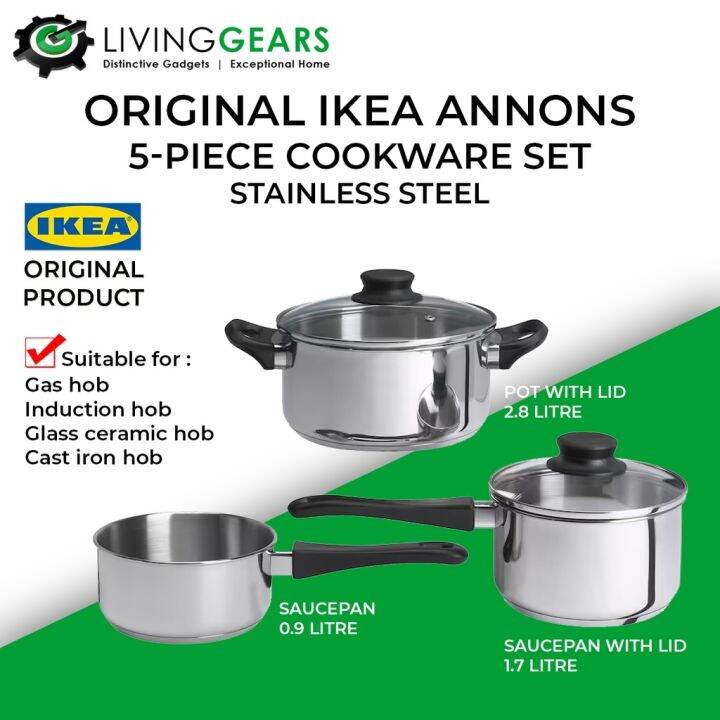 2022 Original IKEA ANNONS 5piece Cookware Set Saucepan Pot With Lid