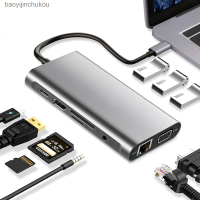 แท่นวางมือถือ10-In-1ชนิด-C เพื่อเครือข่ายกิกะบิตพอร์ต HDMI หน้าจอเดียว USB3.0ฮับแท่นวางมือถือ Baoyijinchukou