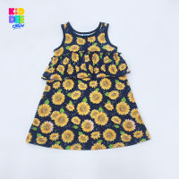 KiddeeCrew เสื้อเด็ก เสื้อกระโปรง เด็กผู้หญิงสีกรมลายดอกทานตะวัน มีระบายอก Department of Sunflower pattern Tunic Top  With chest drainage เหมาะสำหรับอายุ 1-12 ปี