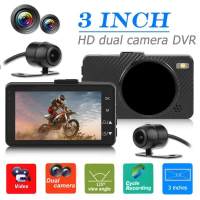 LAMJAD5 กล้องติดแฮนด์มอเตอร์ไซค์DVR Dash Cam,กล้องหน้าหลังLCD 3นิ้ว720Pกล้องบันทึกวิดีโอG-Sensor WDRกล้องติดรถยนต์