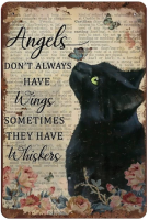 Celestineor Angels Don T Always Have Wings บางครั้งพวกเขามีหนวดดีบุกป้าย Vintage Floral Black Cat Cat Lovers ของขวัญ Vintage ป้ายโลหะเหมาะสำหรับตกแต่งบ้านและให้ของขวัญ