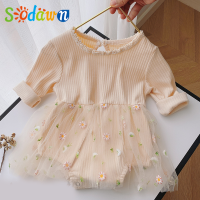 Sodawn Spring Autumn Romper Mesh Stitching Dress Embroidery Jumpsuit For Girl Baby Girl Clothes For Newborns